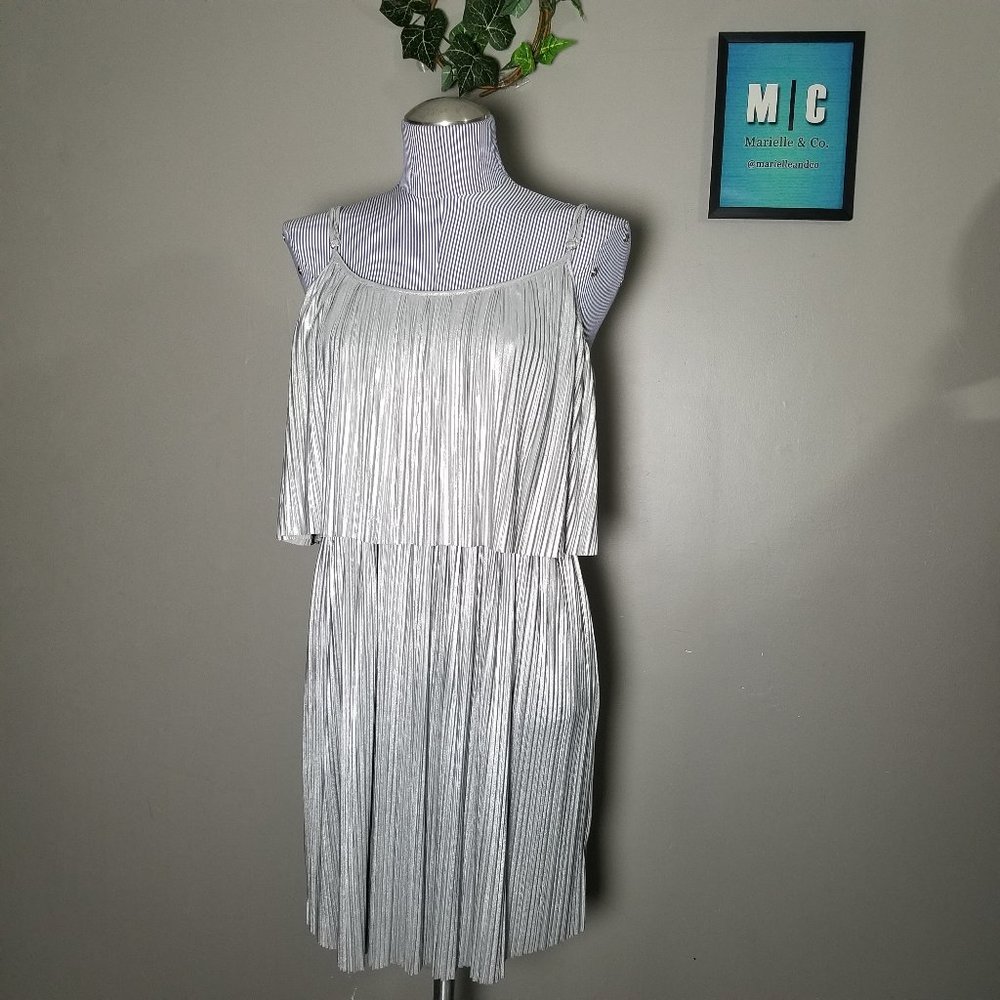 Forever 21 Silver Pleated Sleeveless Party Dress